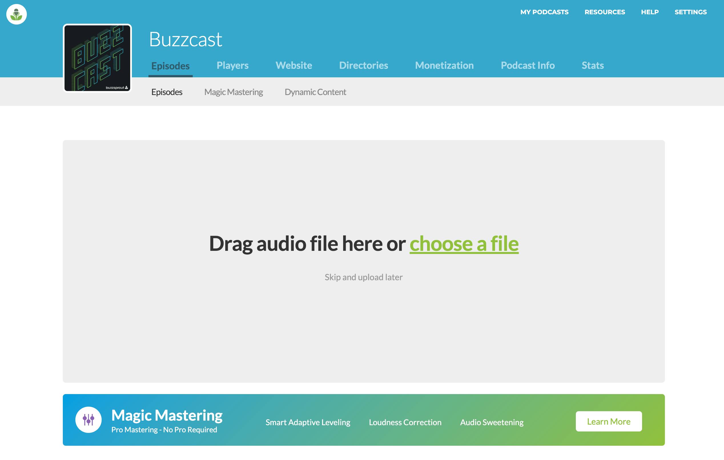 Uploading podcast to Buzzsprout